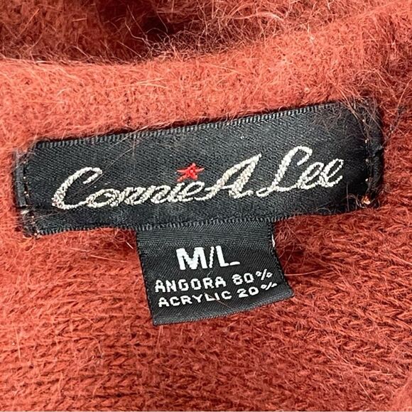 Connie A Lee Rust Red fuzzy Angora Knit Long Sleeve Sweater Women’s Size M/L - Picture 4 of 7